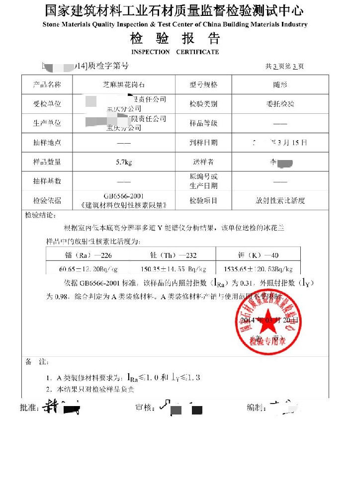 花岗岩检测报告